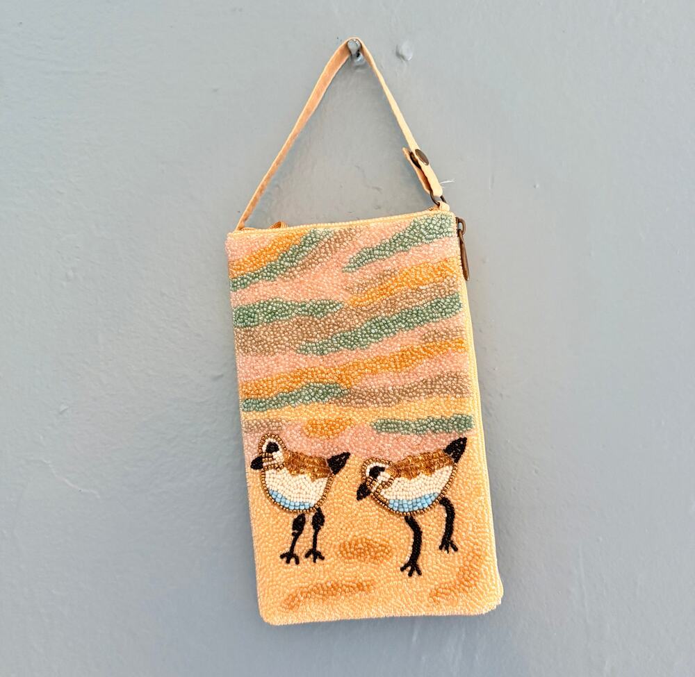 Bamboo Trading Company Beaded Crossbody Pouch Bag Sandpipers Shorebirds Coastal